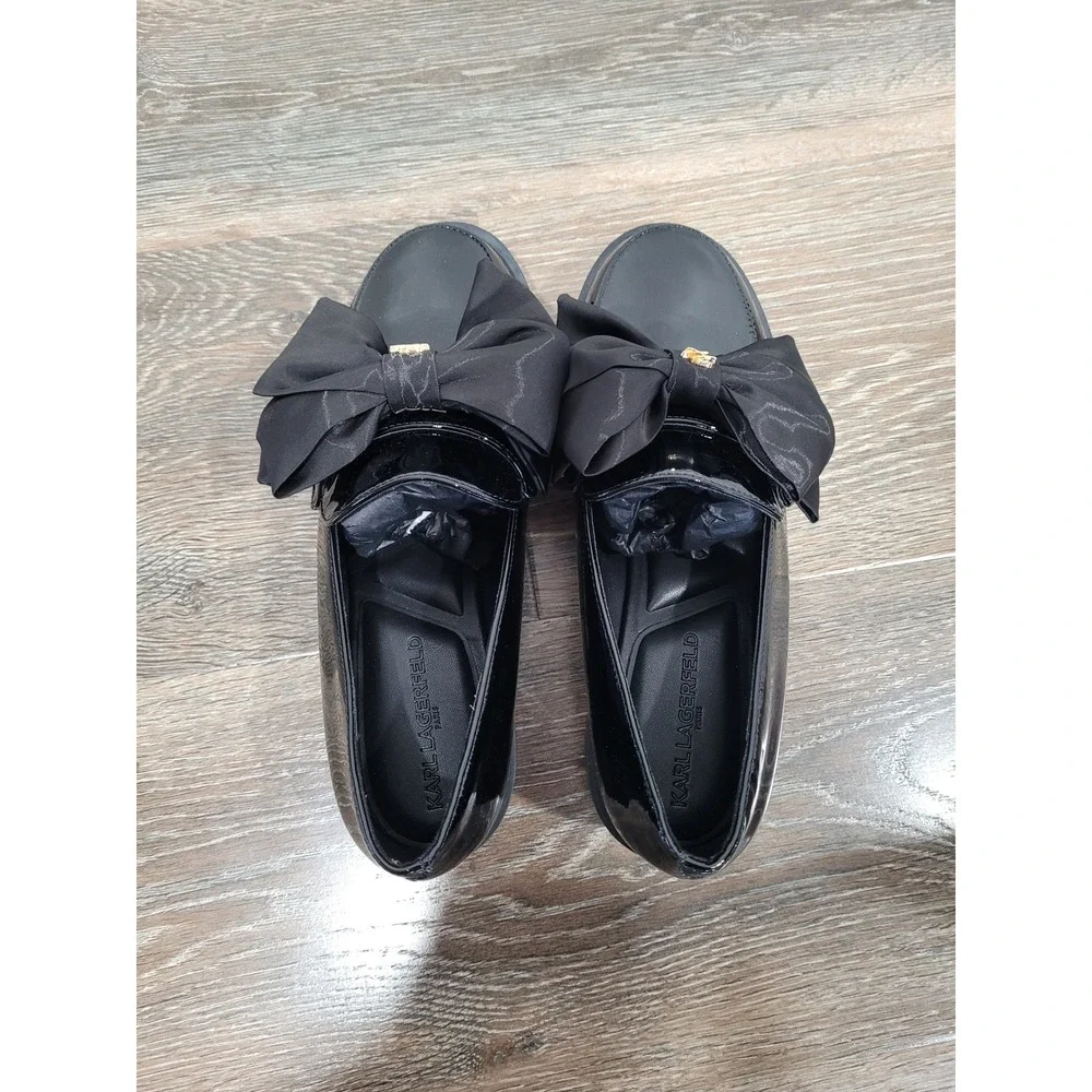 Karl‎ Lagerfeld Paris Camilia Bow Black Patent Leather Loafers Womens Size 7 New